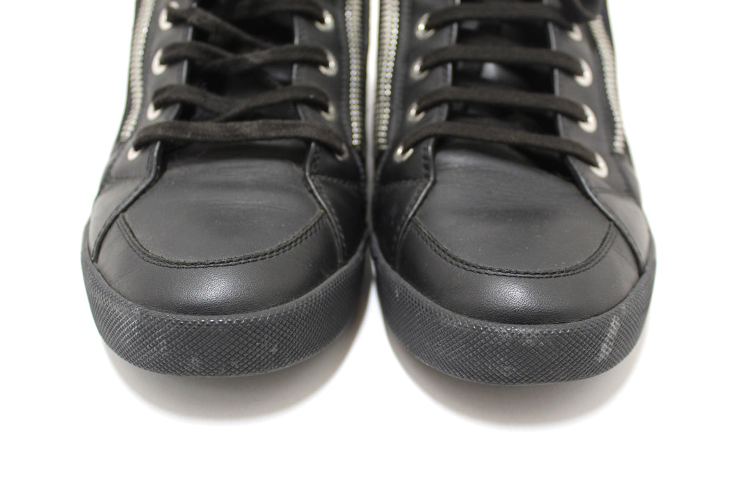 Top Quality Chanel Black Leather CC Zip Link High Top Sneakers Size 37