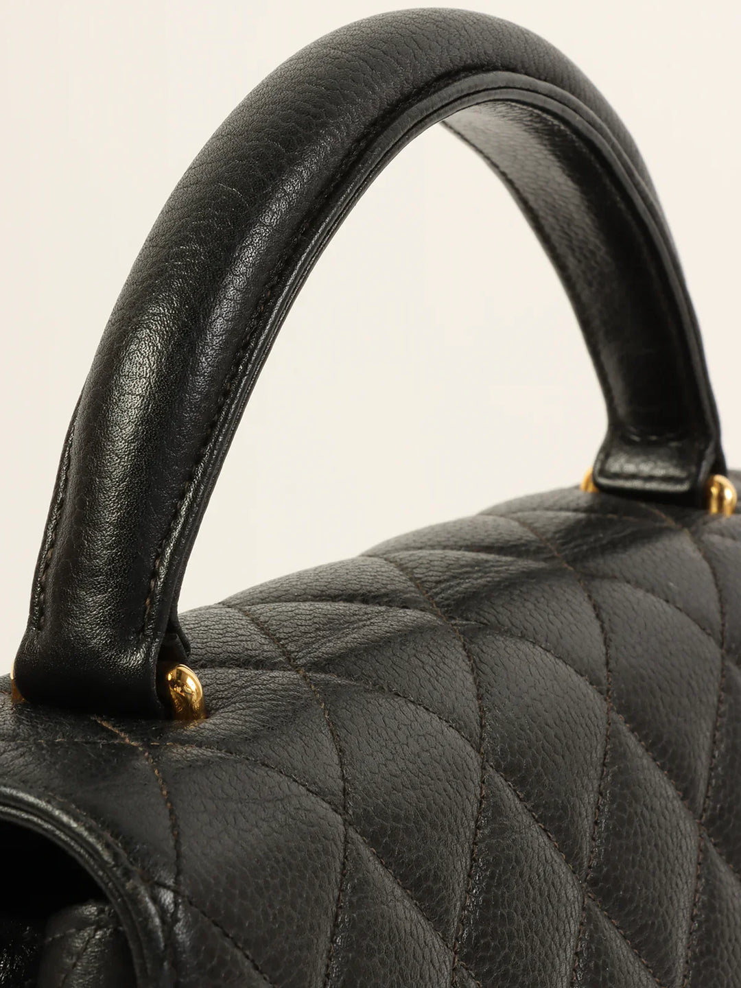 Chanel Around 1997 Made Caviar Skin Turn-Lock Top Handle Bag Black