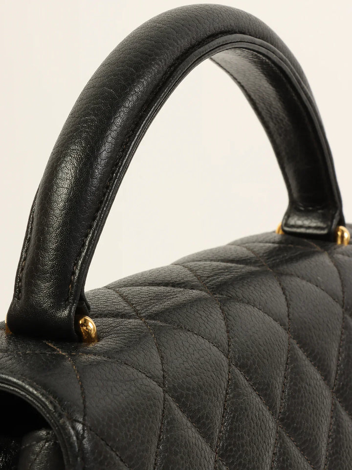 Chanel Around 1997 Made Caviar Skin Turn-Lock Top Handle Bag Black