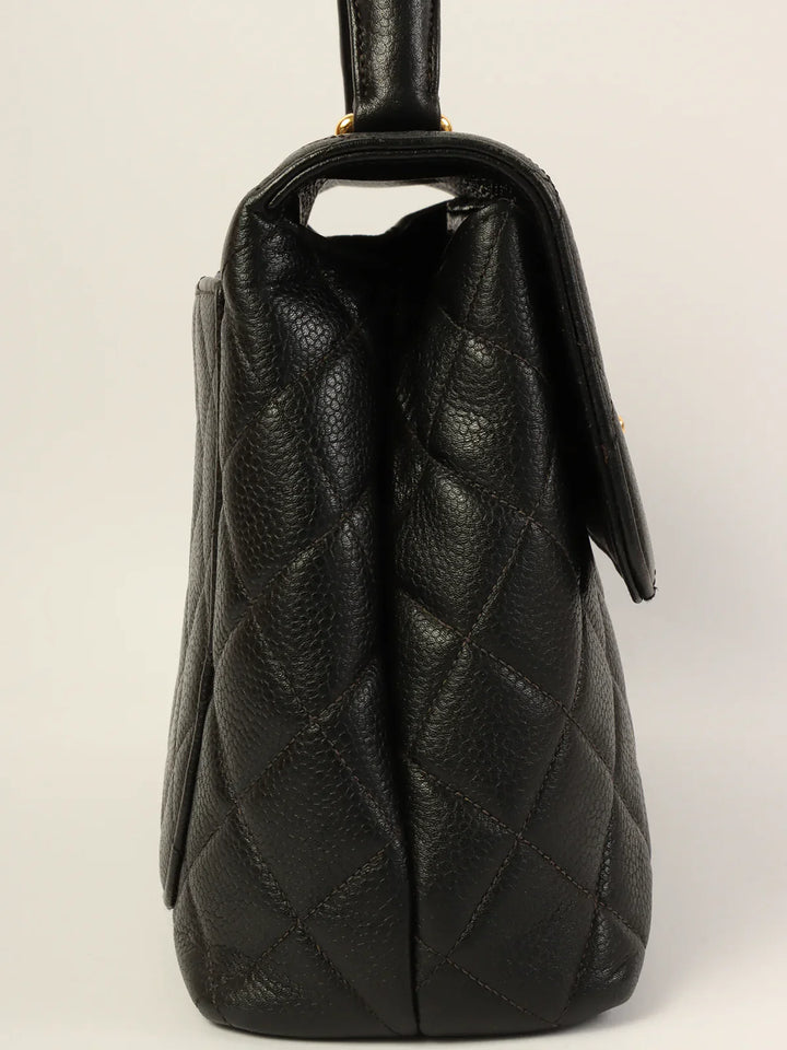 Chanel Around 1997 Made Caviar Skin Turn-Lock Top Handle Bag Black