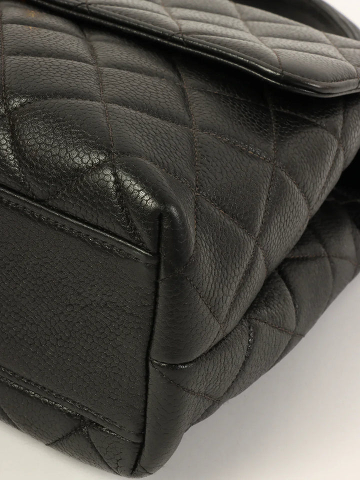 Chanel Around 1997 Made Caviar Skin Turn-Lock Top Handle Bag Black