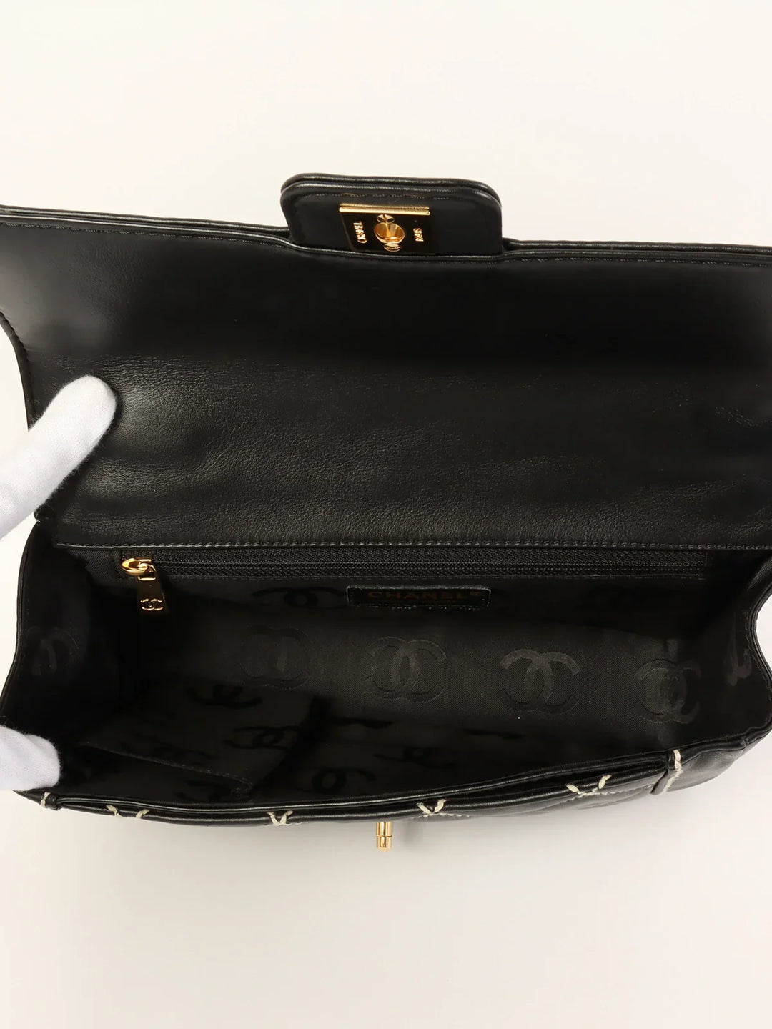 Chanel Around 2004 Made Wild Stitch Turn-Lock Top Handle Bag Black