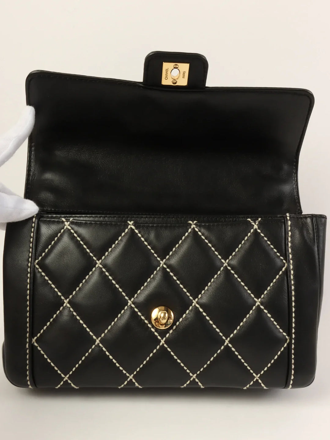 Chanel Around 2004 Made Wild Stitch Turn-Lock Top Handle Bag Black