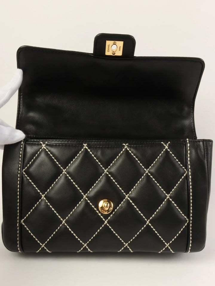 Chanel Around 2004 Made Wild Stitch Turn-Lock Top Handle Bag Black