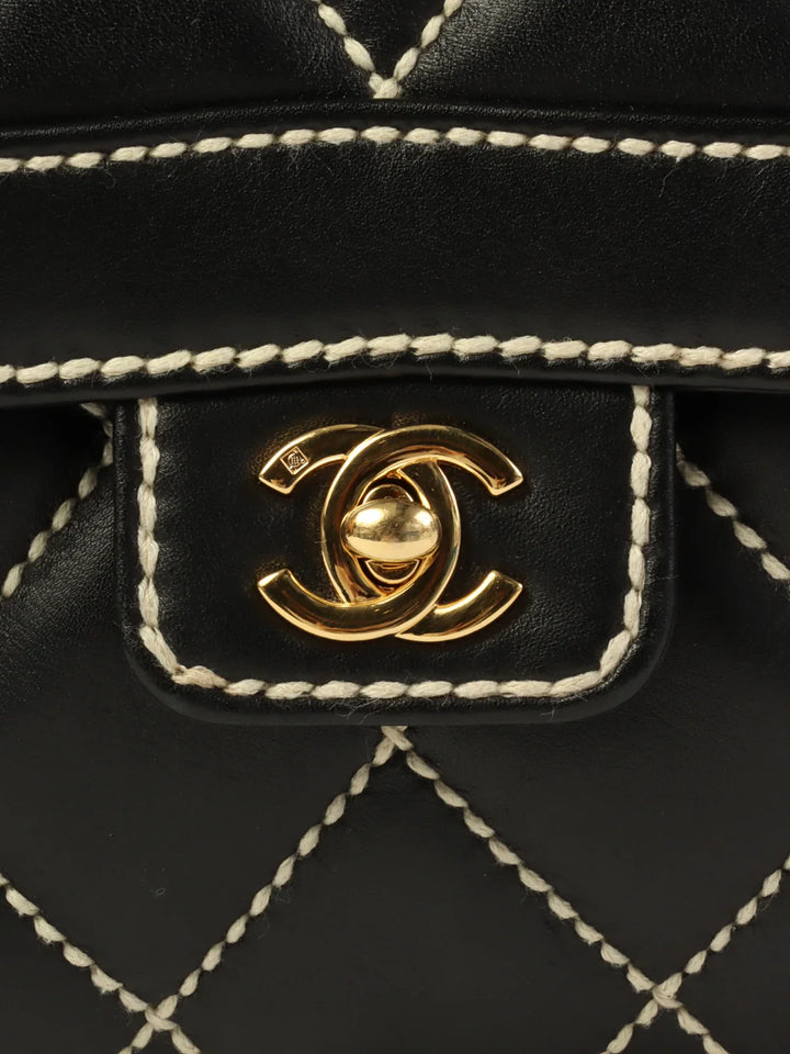 Chanel Around 2004 Made Wild Stitch Turn-Lock Top Handle Bag Black