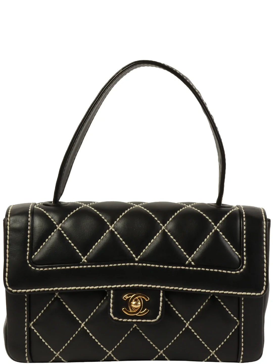 Chanel Around 2004 Made Wild Stitch Turn-Lock Top Handle Bag Black