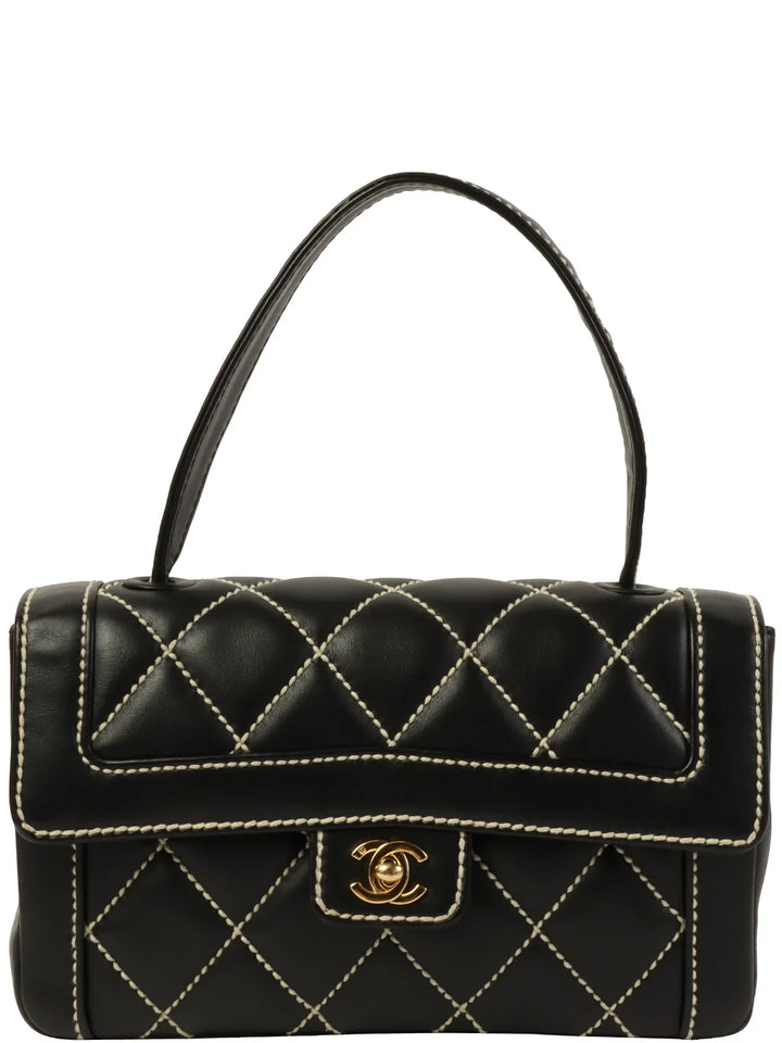 Chanel Around 2004 Made Wild Stitch Turn-Lock Top Handle Bag Black