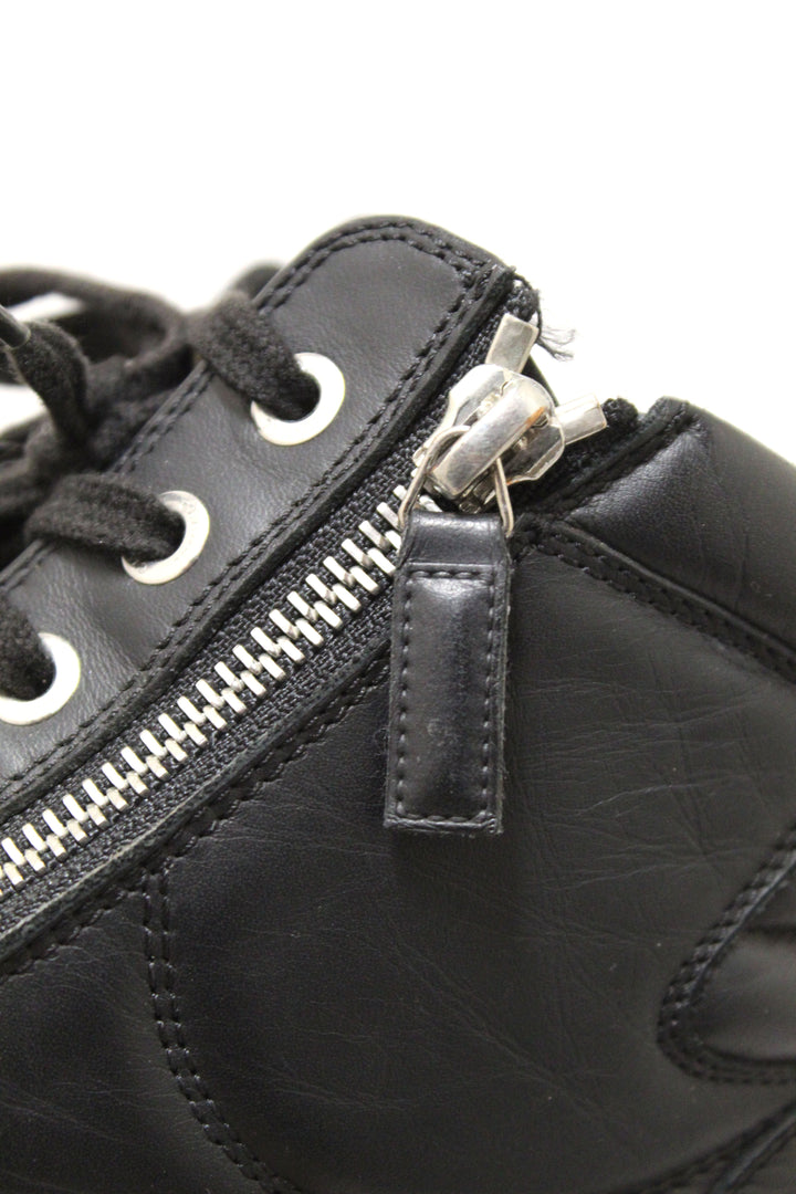 Top Quality Chanel Black Leather CC Zip Link High Top Sneakers Size 37