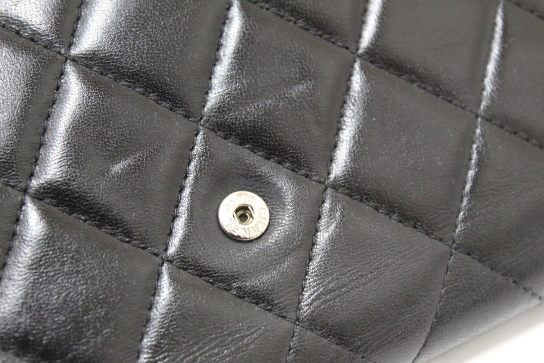 Top Quality Chanel Black Quilted Lambskin Leather Trifold Flap Wallet