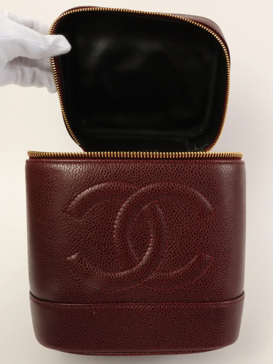 Chanel Around 1992 Made Caviar Skin Cc Mark Stitch Vanity Bordeaux