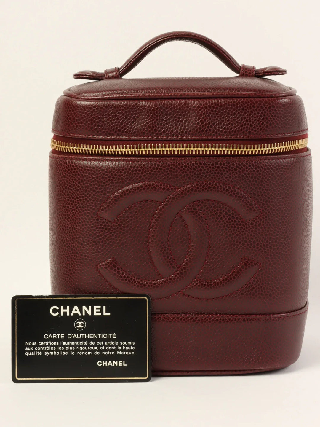 Chanel Around 1992 Made Caviar Skin Cc Mark Stitch Vanity Bordeaux