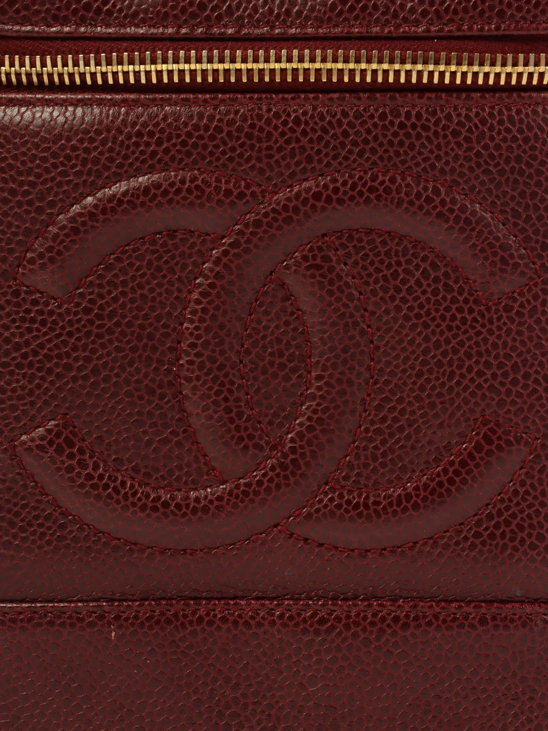 Chanel Around 1992 Made Caviar Skin Cc Mark Stitch Vanity Bordeaux