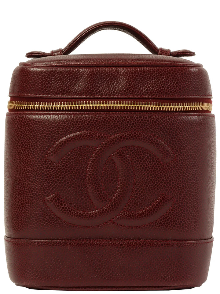 Chanel Around 1992 Made Caviar Skin Cc Mark Stitch Vanity Bordeaux