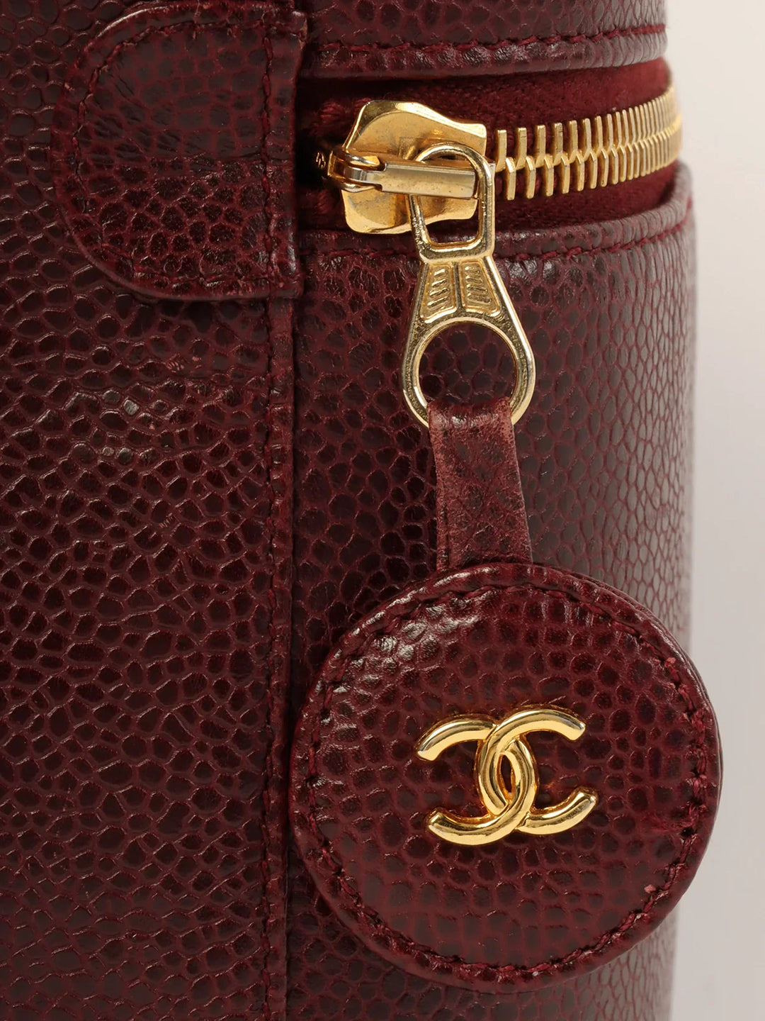 Chanel Around 1992 Made Caviar Skin Cc Mark Stitch Vanity Bordeaux