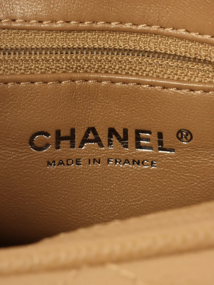 Chanel Around 2007 Made Caviar Skin Cc Mark Stitch Top Handle Bag Mocha Beige