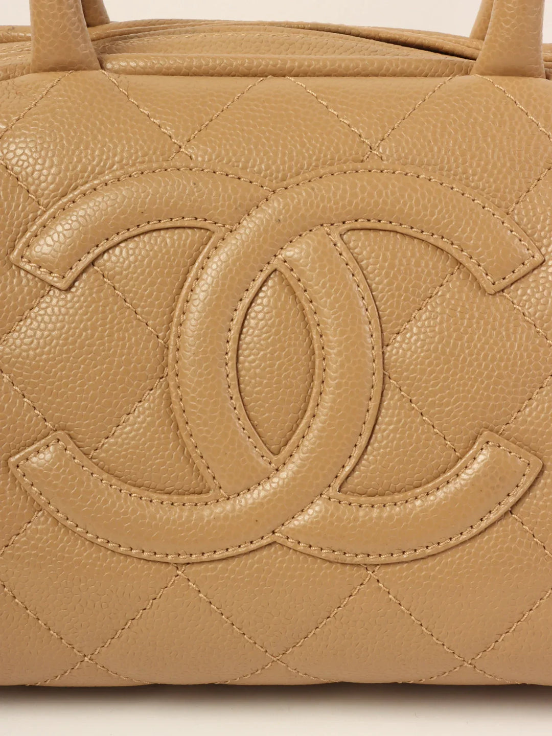 Chanel Around 2007 Made Caviar Skin Cc Mark Stitch Top Handle Bag Mocha Beige