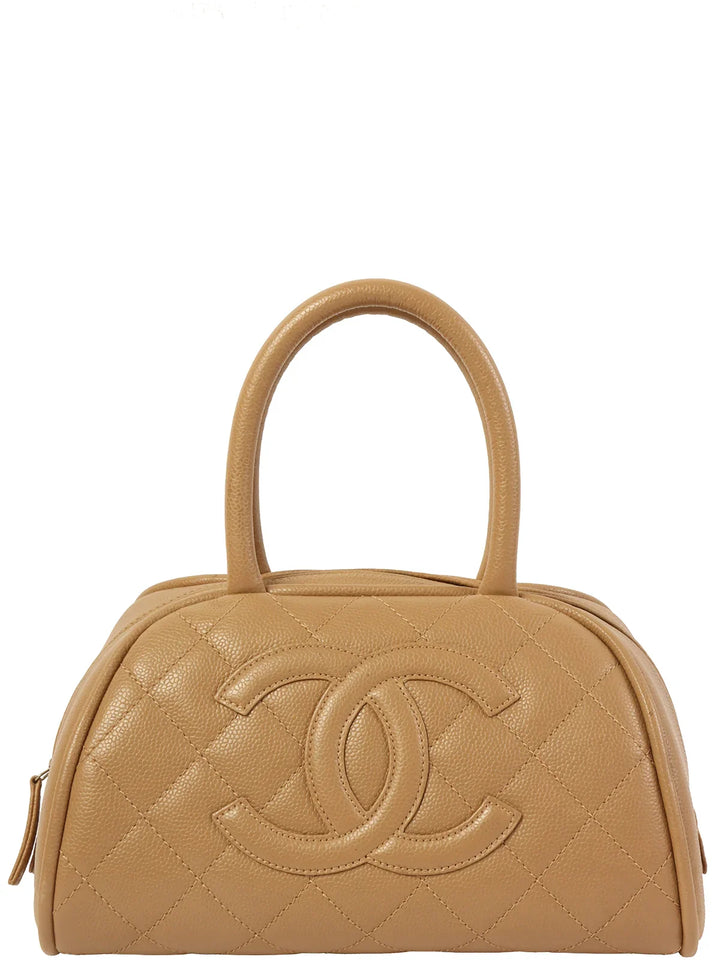 Chanel Around 2007 Made Caviar Skin Cc Mark Stitch Top Handle Bag Mocha Beige