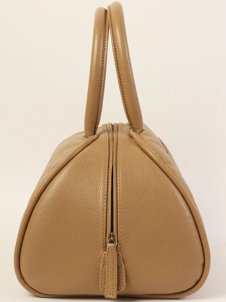 Chanel Around 2007 Made Caviar Skin Cc Mark Stitch Top Handle Bag Mocha Beige