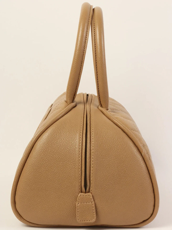 Chanel Around 2007 Made Caviar Skin Cc Mark Stitch Top Handle Bag Mocha Beige