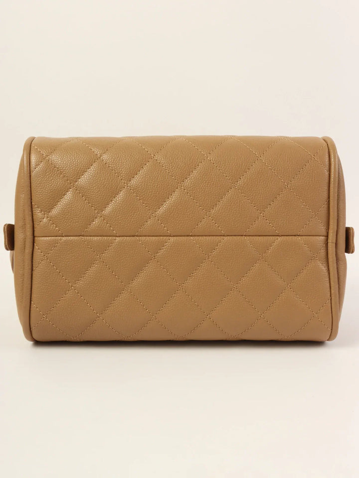 Chanel Around 2007 Made Caviar Skin Cc Mark Stitch Top Handle Bag Mocha Beige