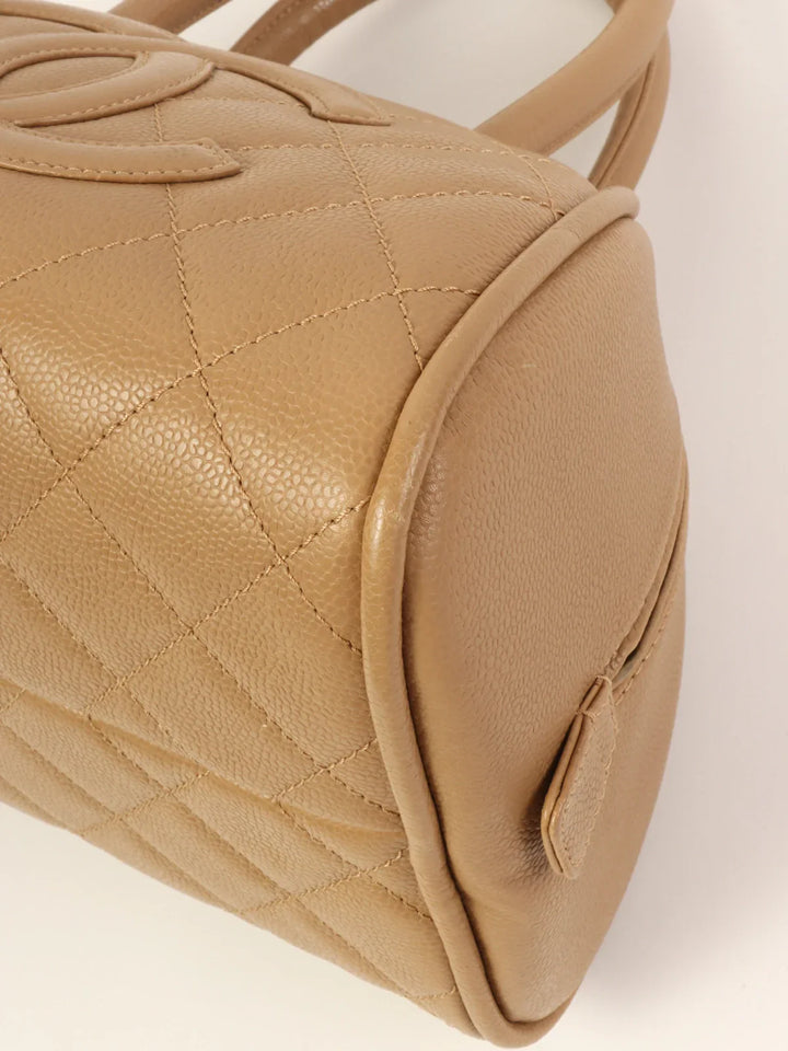Chanel Around 2007 Made Caviar Skin Cc Mark Stitch Top Handle Bag Mocha Beige