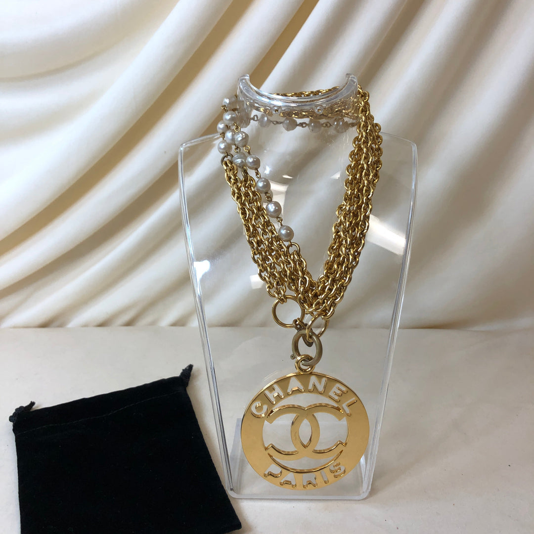 Chanel Gold Pearl CC Cutout Necklace Sku# 62966