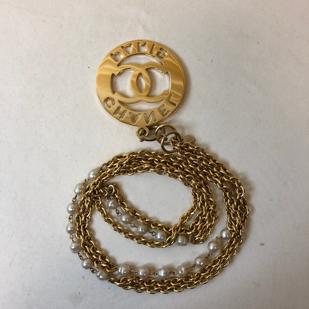 Chanel Gold Pearl CC Cutout Necklace Sku# 62966