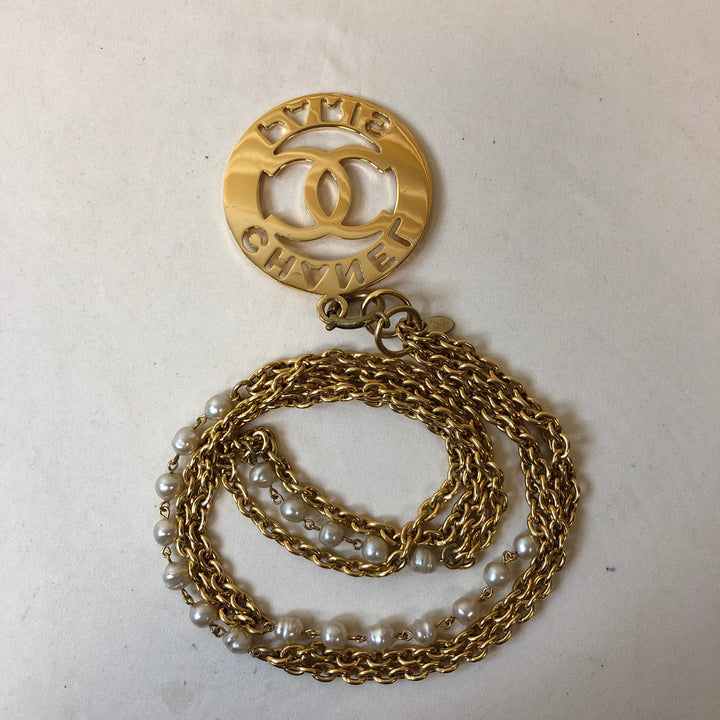 Chanel Gold Pearl CC Cutout Necklace Sku# 62966