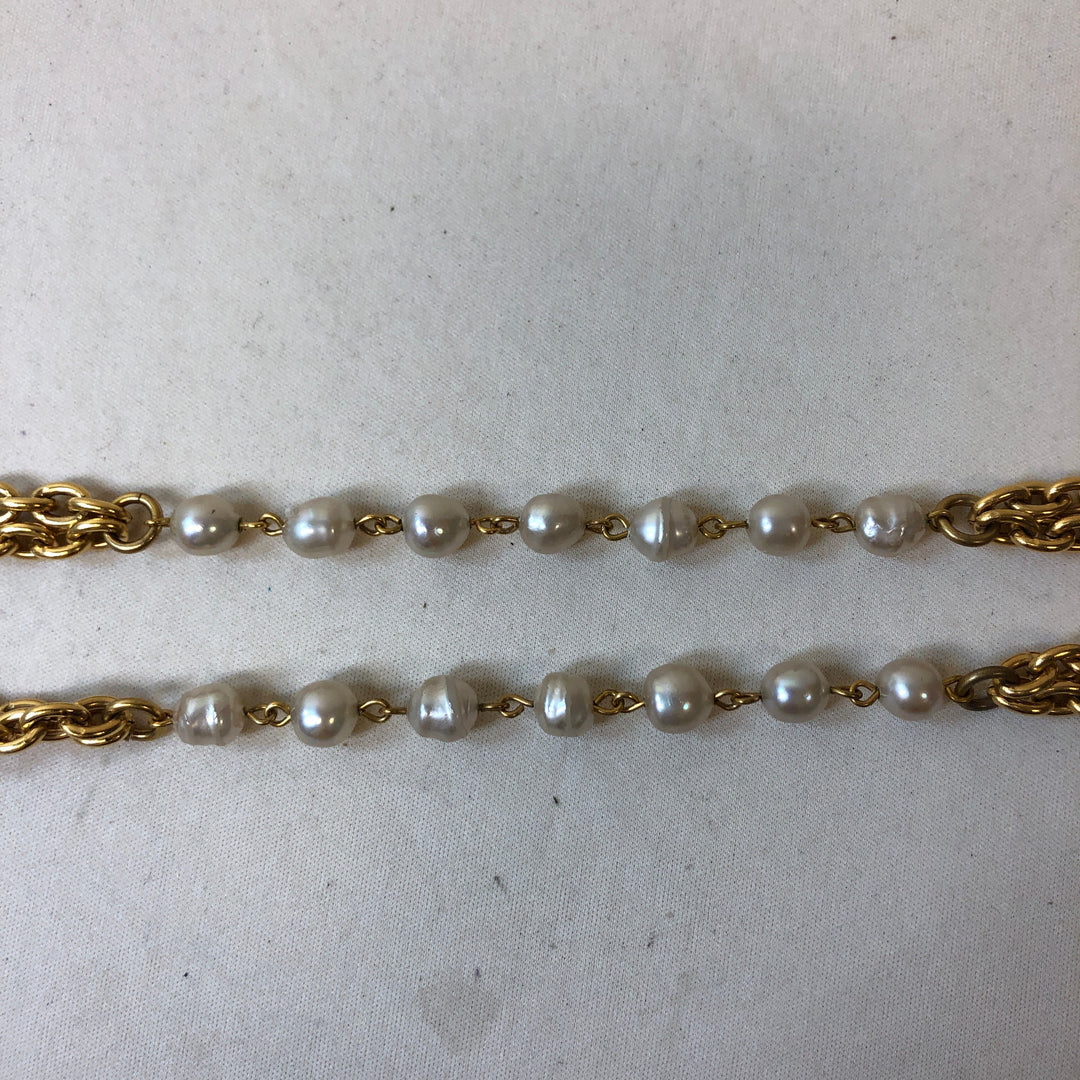 Top Quality Chanel Gold Pearl CC Cutout Necklace Sku# 62966