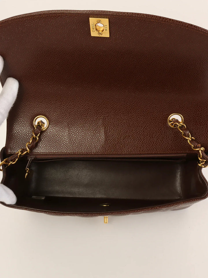 Chanel Around 1995 Made Caviar Skin Diana New Chain Bag 25Cm Brown