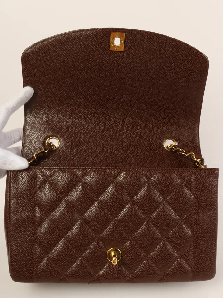 Chanel Around 1995 Made Caviar Skin Diana New Chain Bag 25Cm Brown
