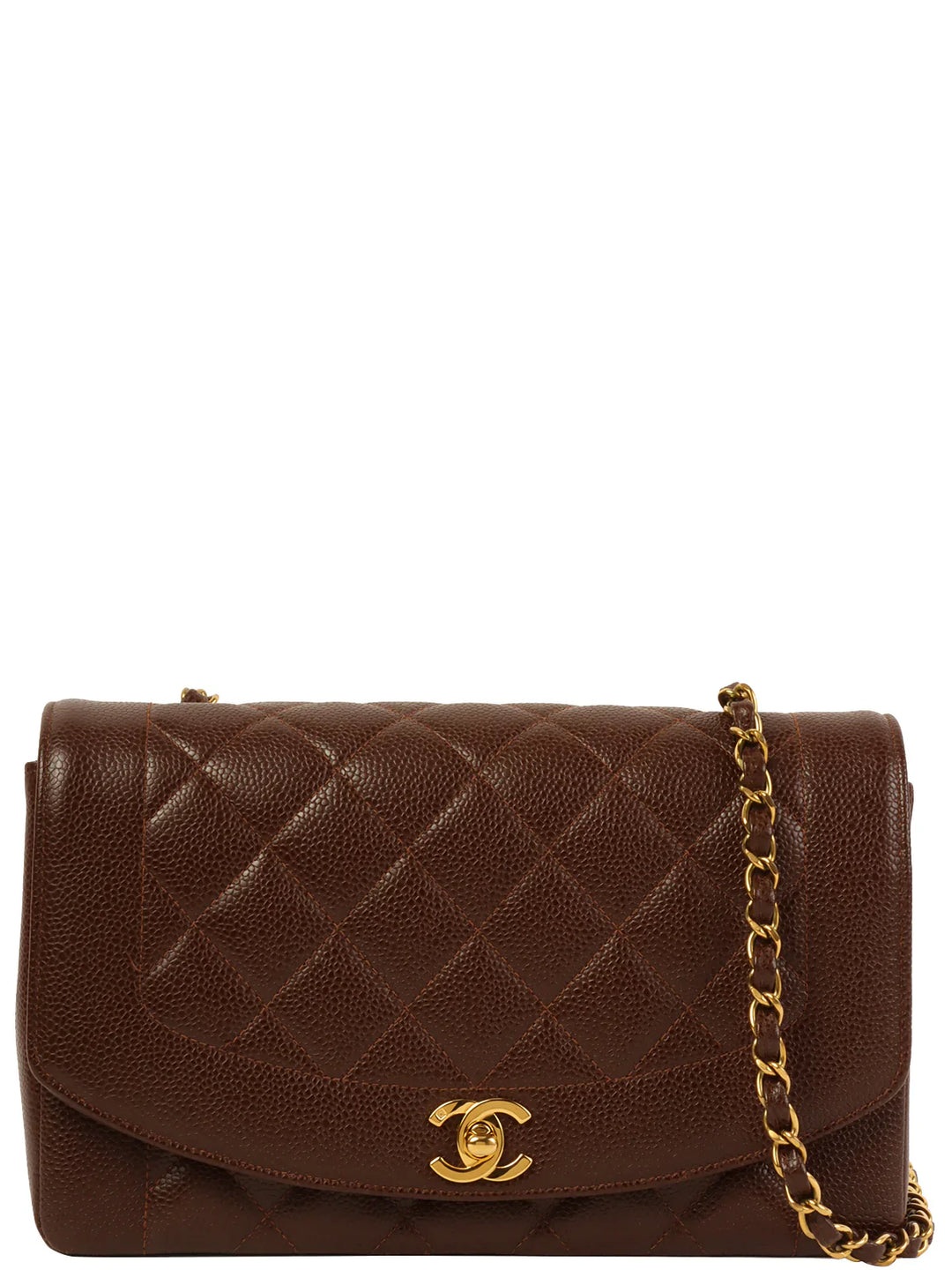 Chanel Around 1995 Made Caviar Skin Diana New Chain Bag 25Cm Brown