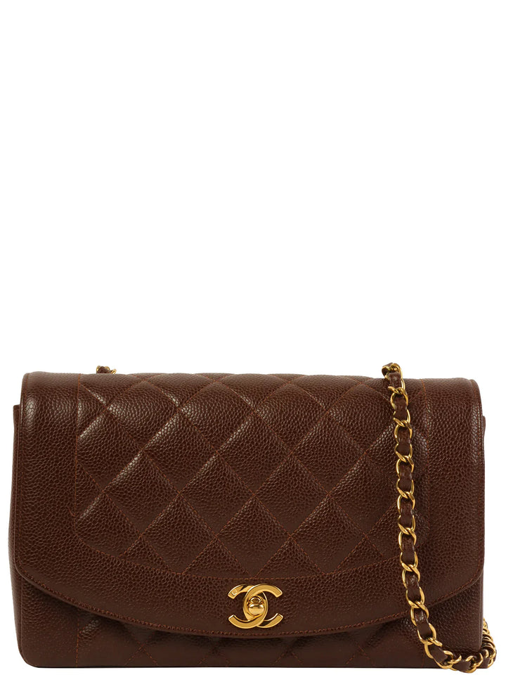 Chanel Around 1995 Made Caviar Skin Diana New Chain Bag 25Cm Brown