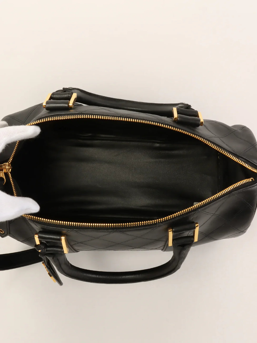Chanel Around 1992 Made Bicolore Stitch Cc Mark Charm 2Way Boston Bag Black