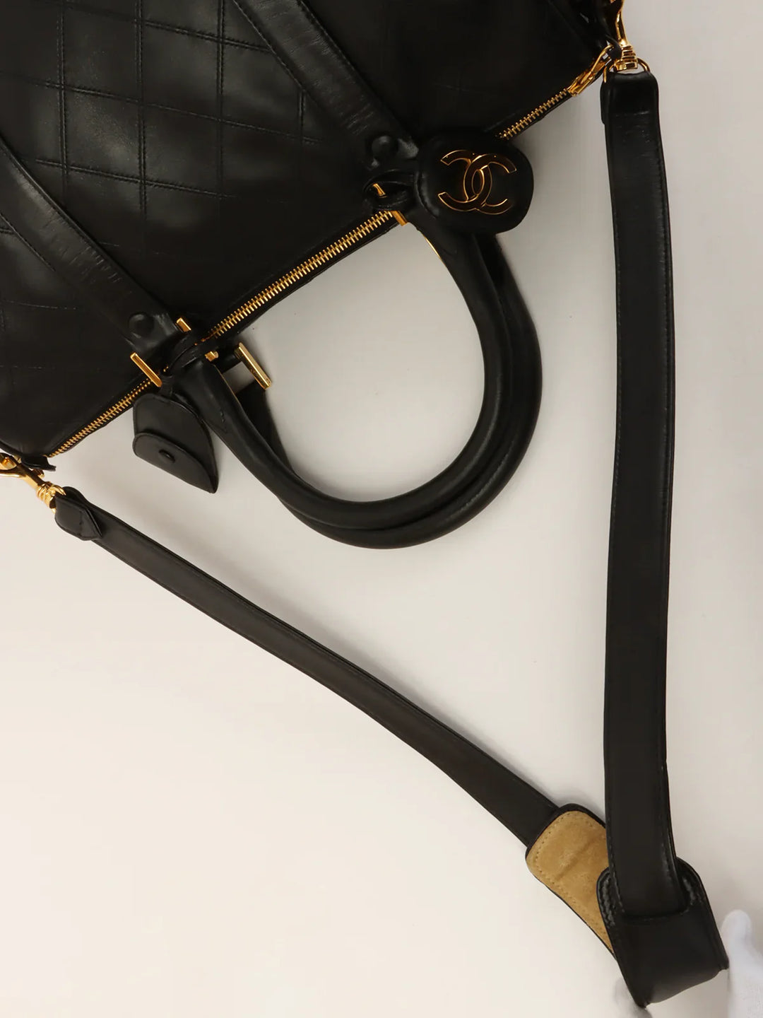 Chanel Around 1992 Made Bicolore Stitch Cc Mark Charm 2Way Boston Bag Black