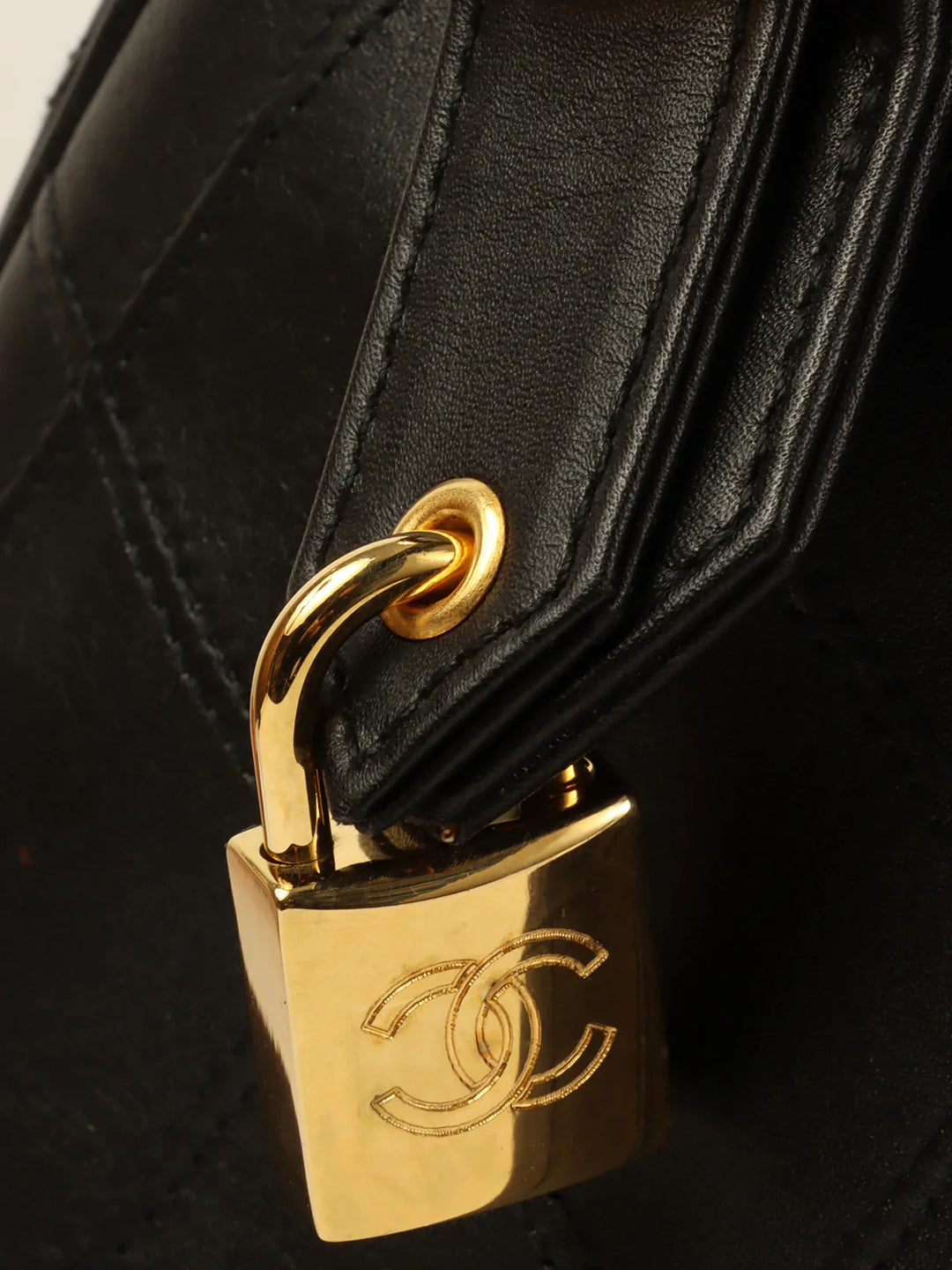 Chanel Around 1992 Made Bicolore Stitch Cc Mark Charm 2Way Boston Bag Black