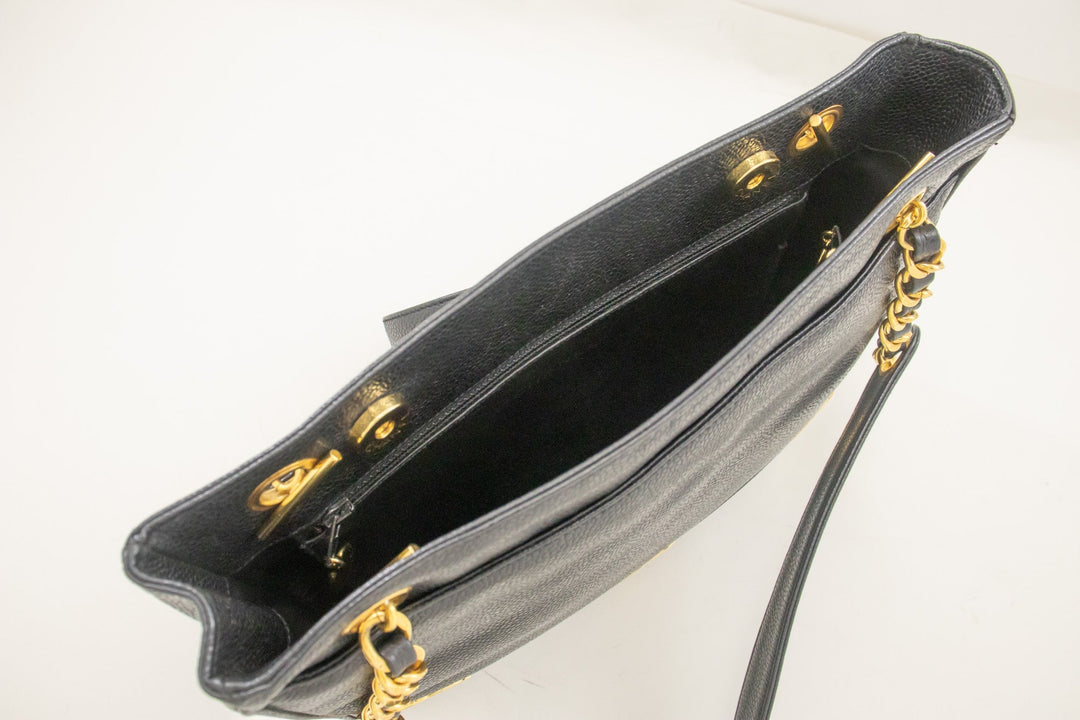 Top Quality Chanel Caviar Triple Coco Chain Shoulder Bag Black Leather Gold