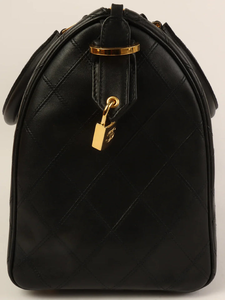 Chanel Around 1992 Made Bicolore Stitch Cc Mark Charm 2Way Boston Bag Black