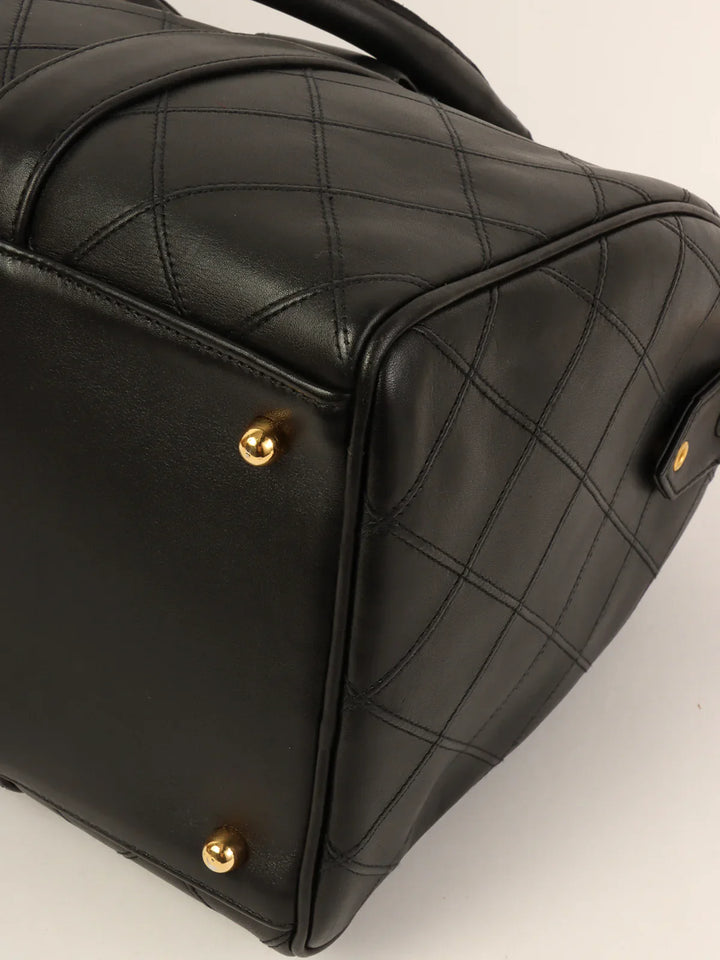 Chanel Around 1992 Made Bicolore Stitch Cc Mark Charm 2Way Boston Bag Black