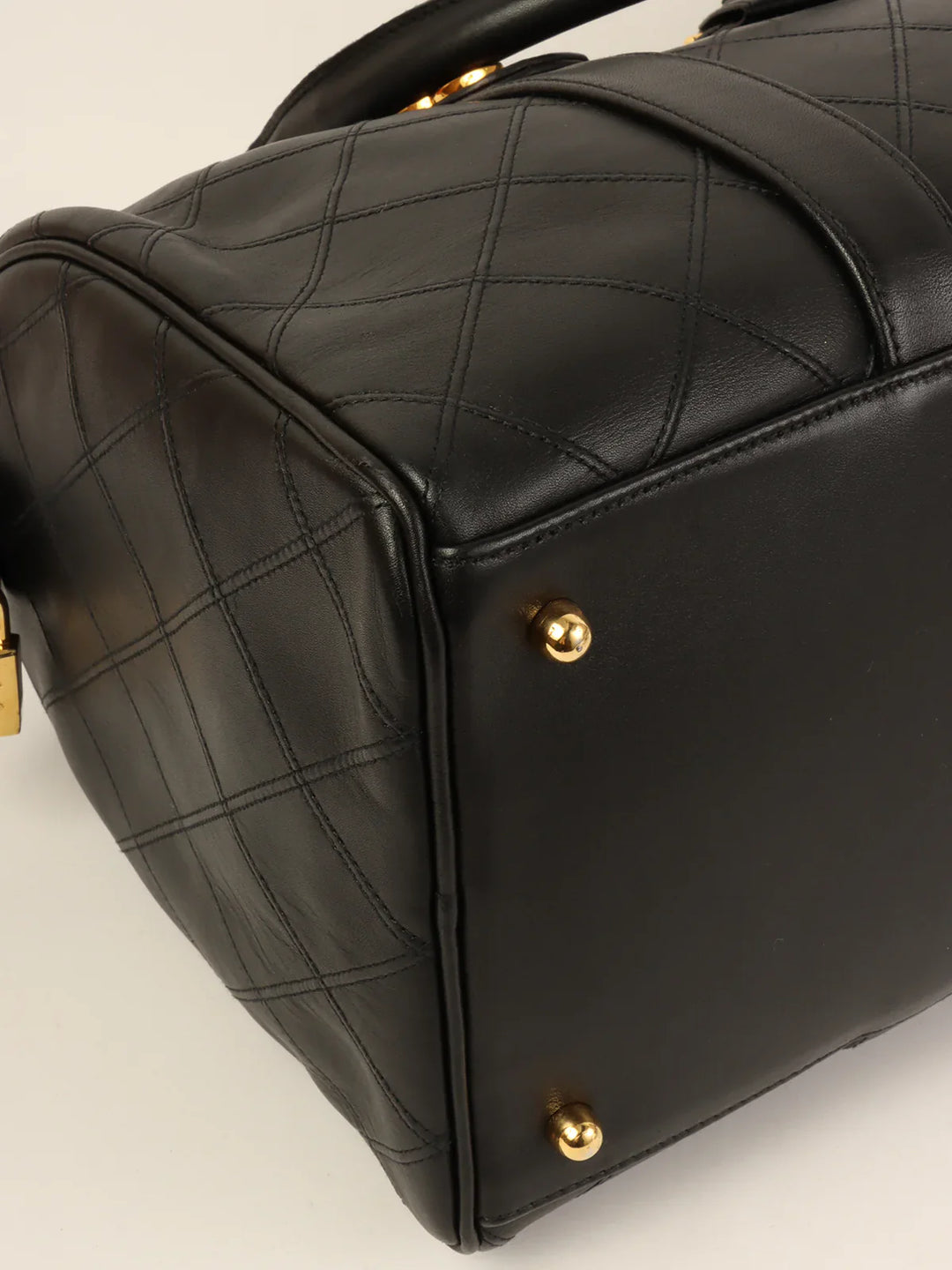 Chanel Around 1992 Made Bicolore Stitch Cc Mark Charm 2Way Boston Bag Black