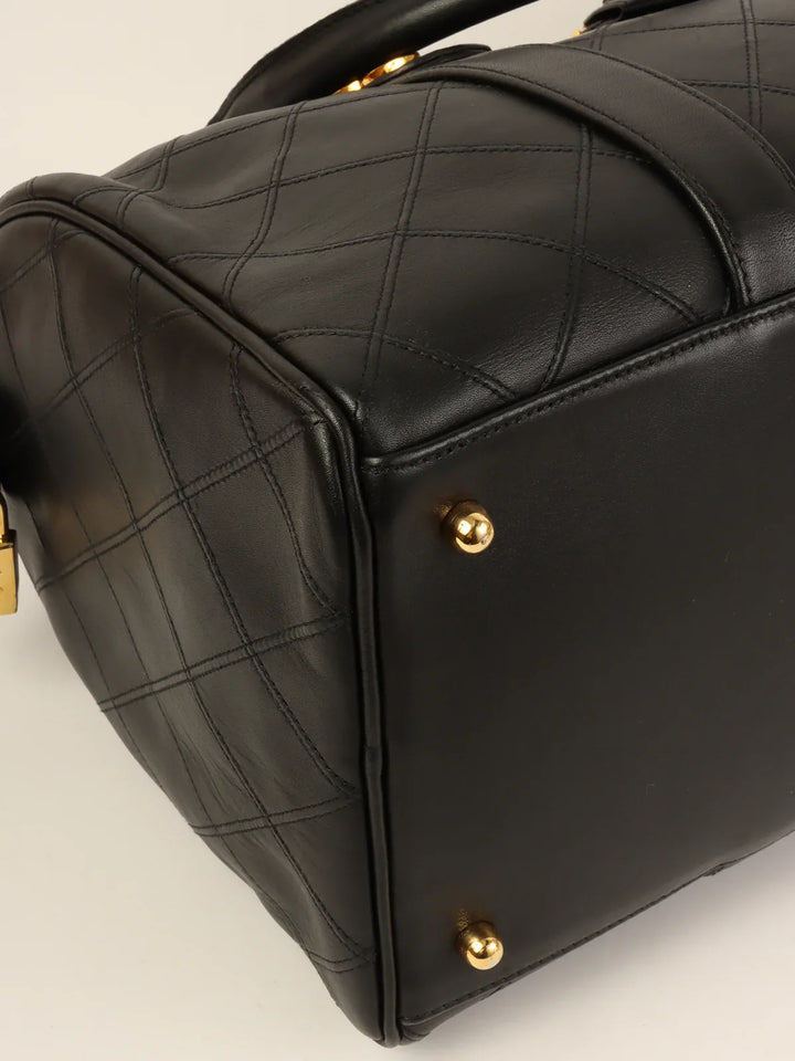 Chanel Around 1992 Made Bicolore Stitch Cc Mark Charm 2Way Boston Bag Black