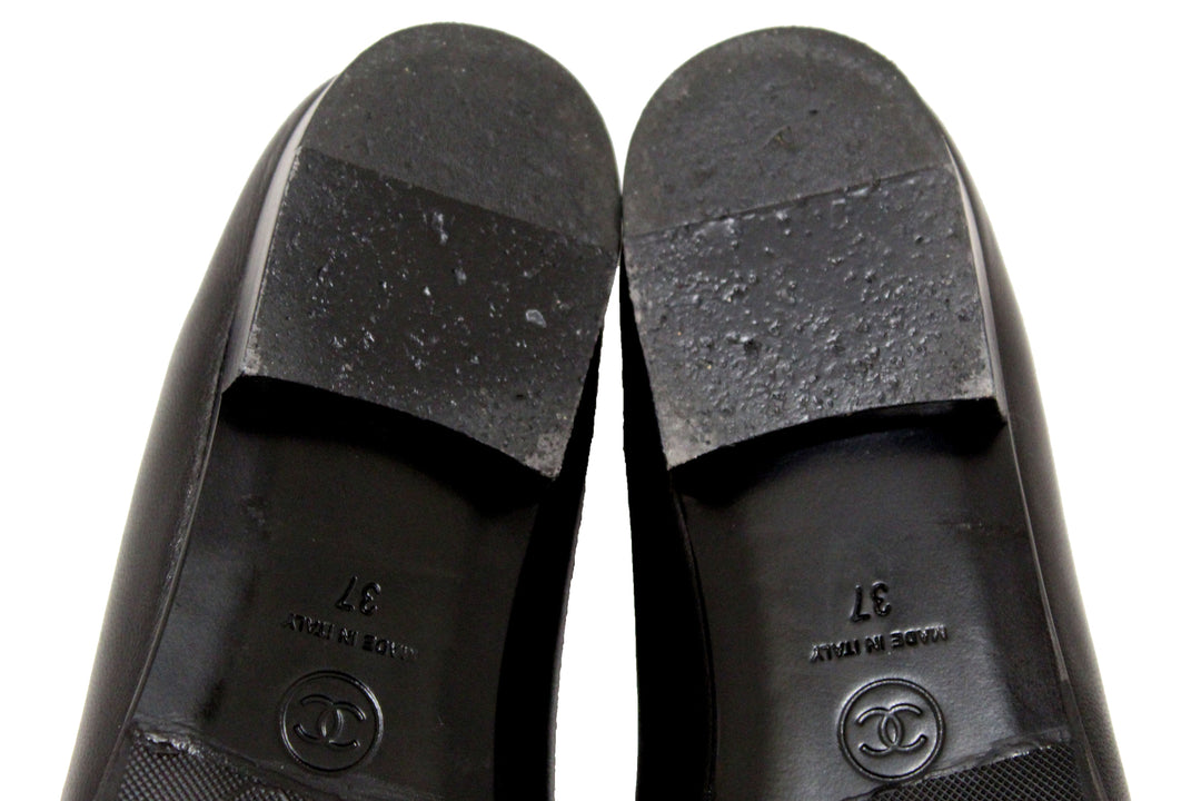 Top Quality Chanel Black Lambskin & Patent Calfskin Ballet Flats Size 37
