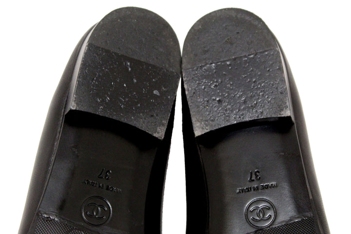 Top Quality Chanel Black Lambskin & Patent Calfskin Ballet Flats Size 37