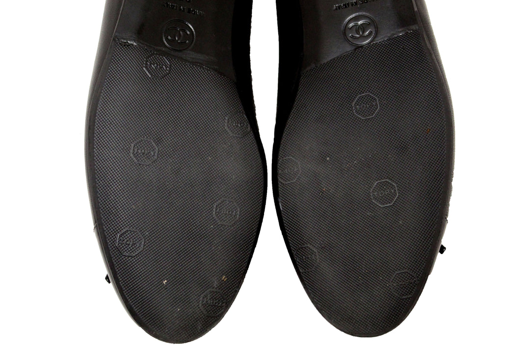 Top Quality Chanel Black Lambskin & Patent Calfskin Ballet Flats Size 37