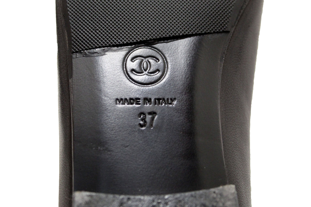 Top Quality Chanel Black Lambskin & Patent Calfskin Ballet Flats Size 37