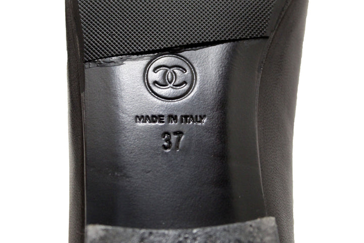 Top Quality Chanel Black Lambskin & Patent Calfskin Ballet Flats Size 37
