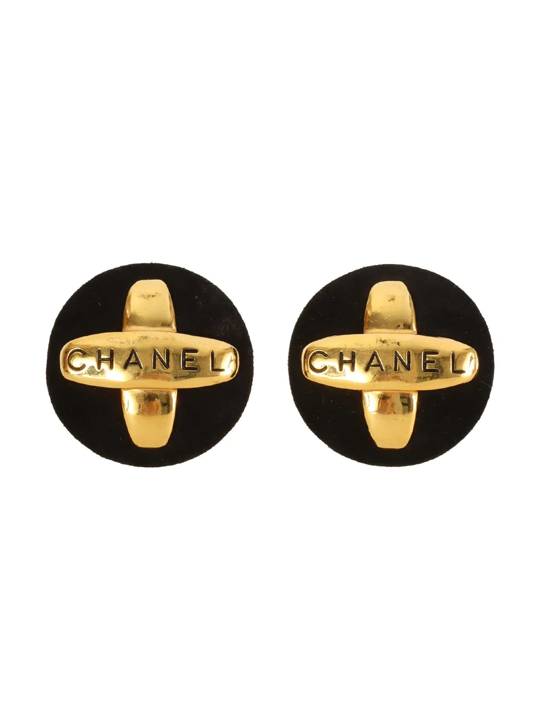 Chanel 1994 Made Round Logo Earrings Black/Gold