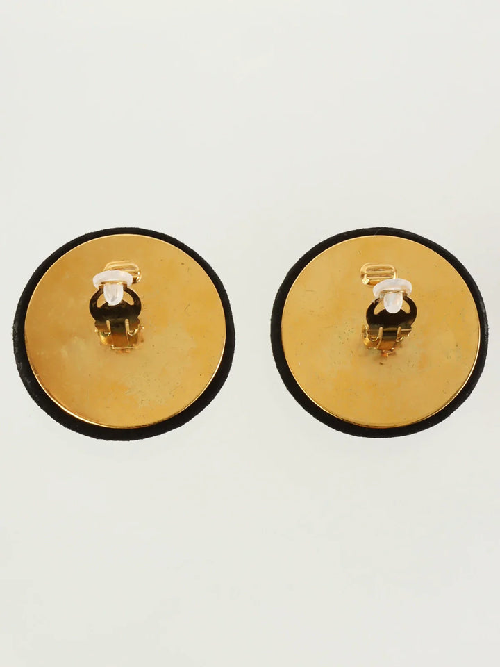 Chanel 1994 Made Round Logo Earrings Black/Gold
