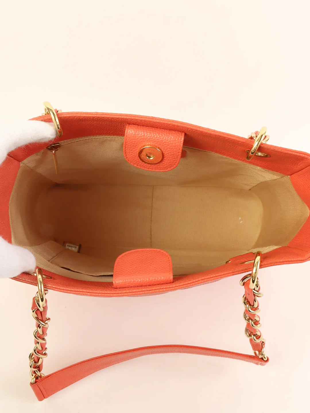 Chanel Around 2003 Made Caviar Skin Cc Mark Stitch Chain Tote Bag Coral Pink