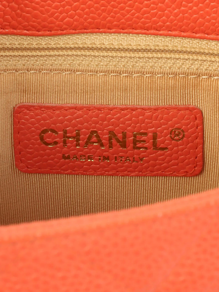 Chanel Around 2003 Made Caviar Skin Cc Mark Stitch Chain Tote Bag Coral Pink